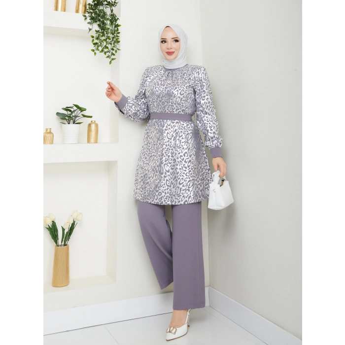 Leopar Baskılı Pantolonlu Takım