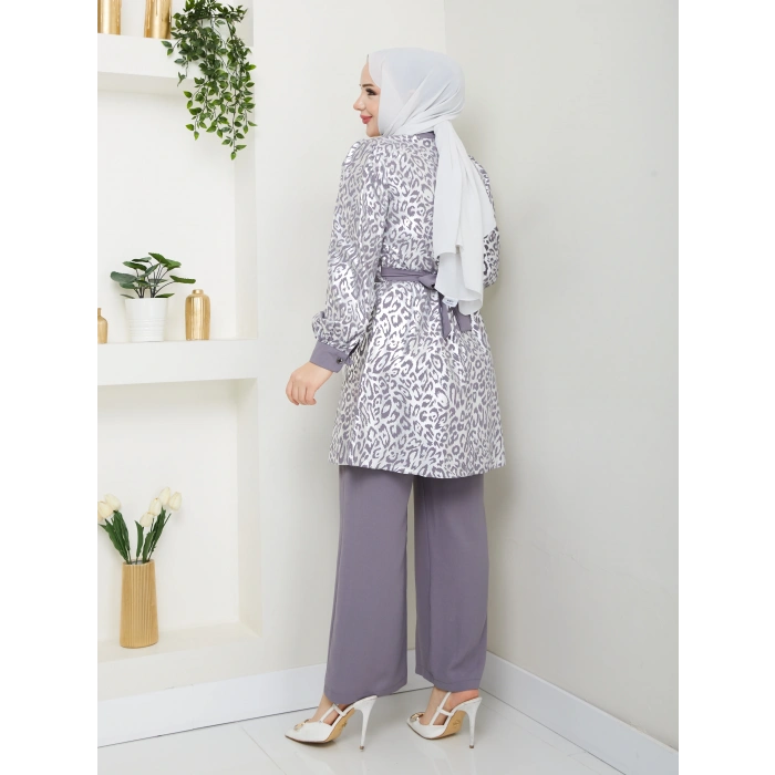 Leopar Baskılı Pantolonlu Takım