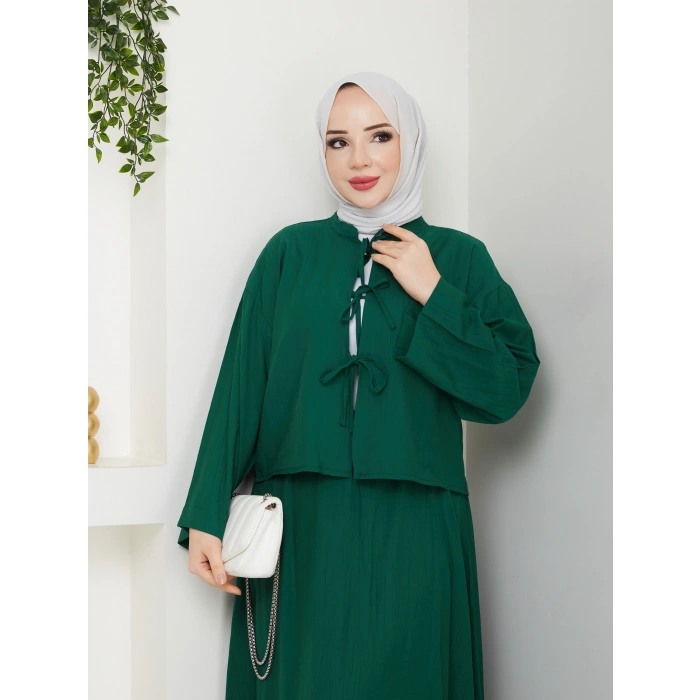 Önü Bağlamalı Çilek Kumaş Etekli Takım