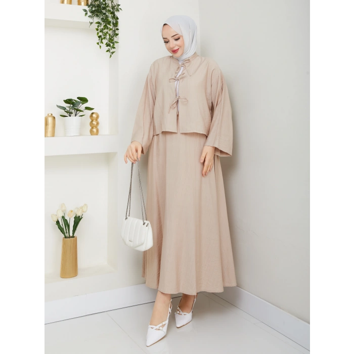 Önü Bağlamalı Çilek Kumaş Etekli Takım