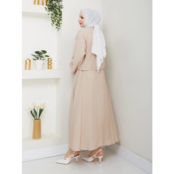 Önü Bağlamalı Çilek Kumaş Etekli Takım