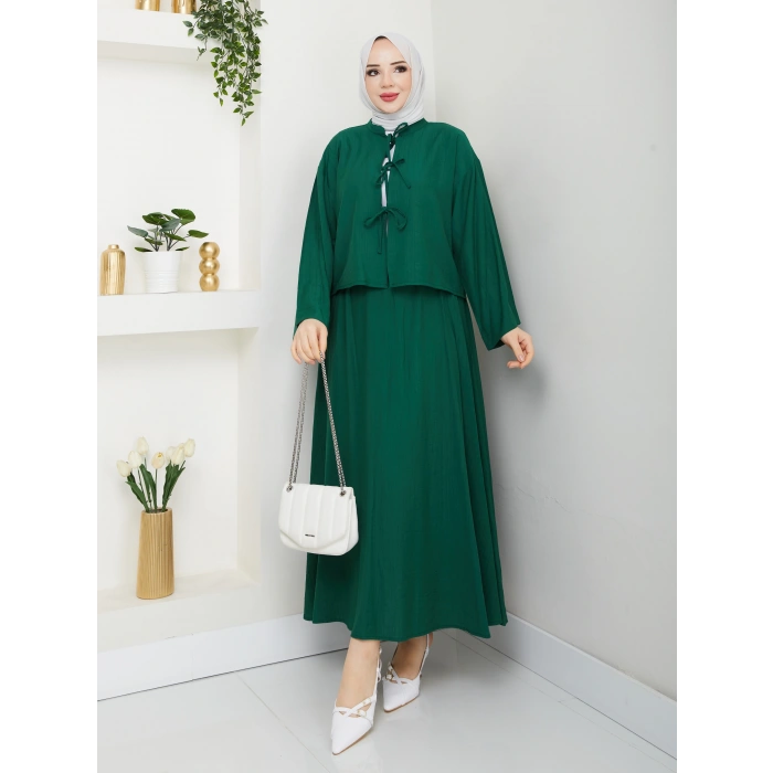 Önü Bağlamalı Çilek Kumaş Etekli Takım