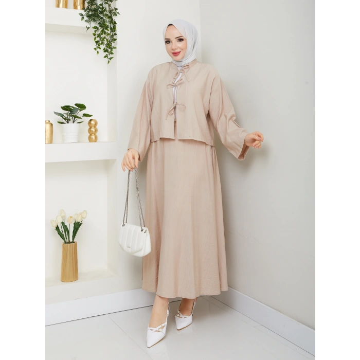 Önü Bağlamalı Çilek Kumaş Etekli Takım