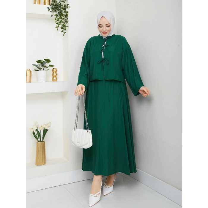 Önü Bağlamalı Çilek Kumaş Etekli Takım