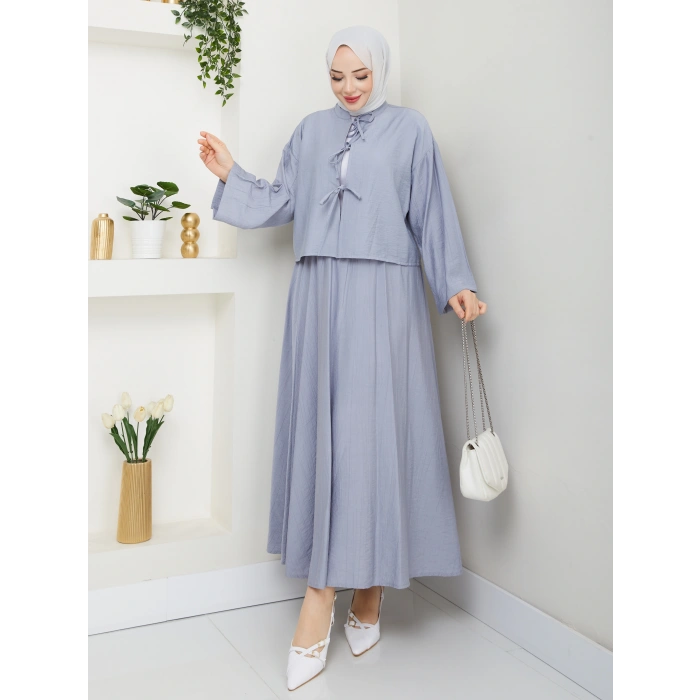 Önü Bağlamalı Çilek Kumaş Etekli Takım