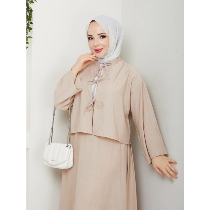 Önü Bağlamalı Çilek Kumaş Etekli Takım