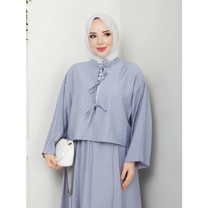 Önü Bağlamalı Çilek Kumaş Etekli Takım