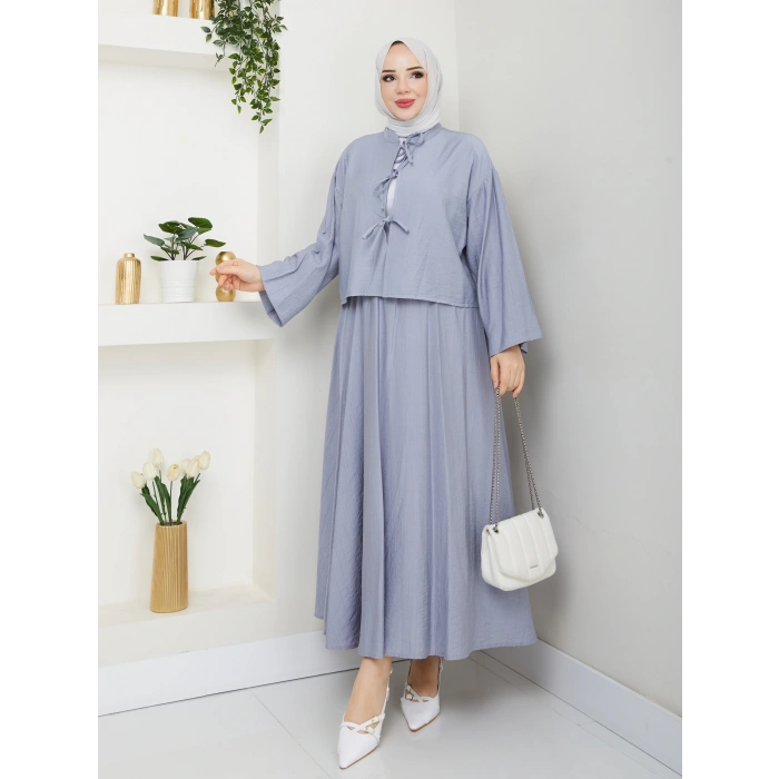 Önü Bağlamalı Çilek Kumaş Etekli Takım