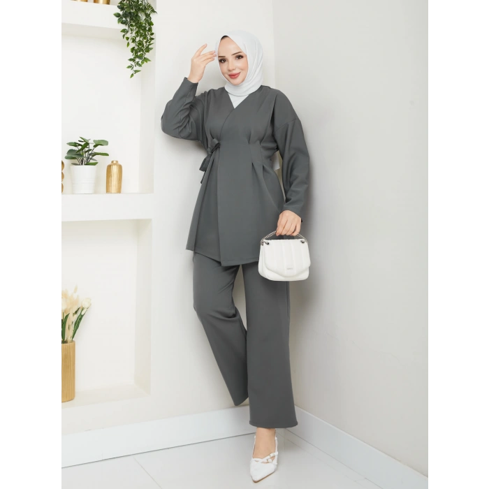 Yandan Bağlamalı Krep Ceket İkili Takım