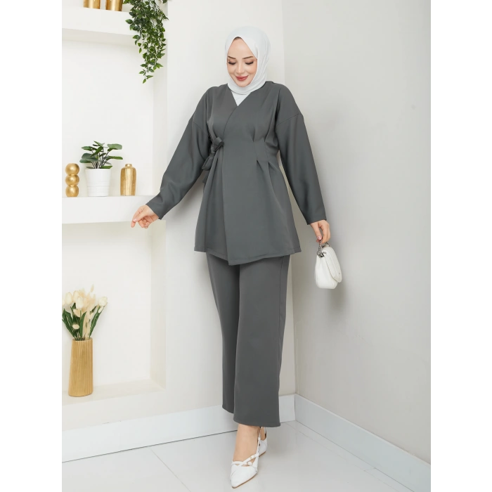 Yandan Bağlamalı Krep Ceket İkili Takım