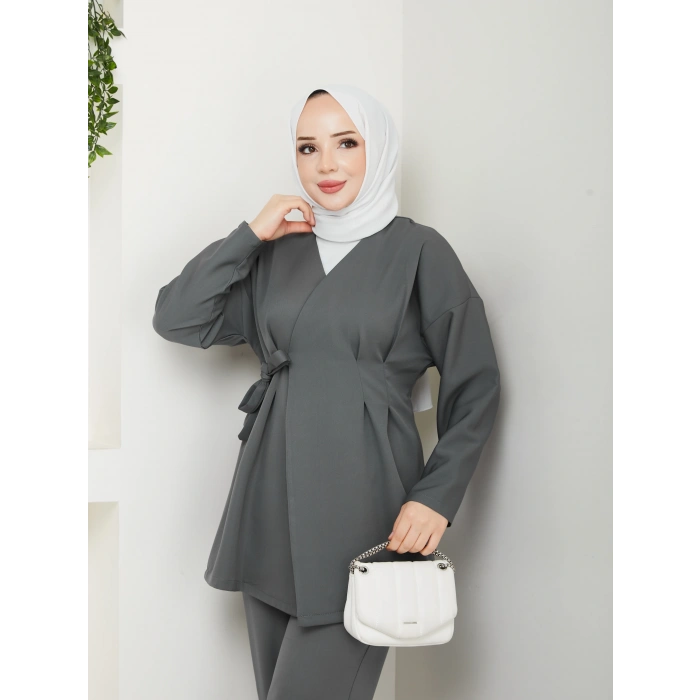 Yandan Bağlamalı Krep Ceket İkili Takım