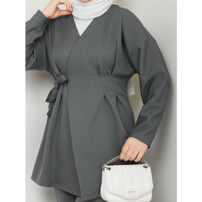 Yandan Bağlamalı Krep Ceket İkili Takım