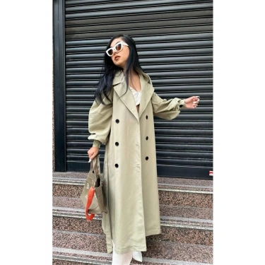 Mevsimlik Trençkot Çift Düğmeli Kemerli Cepli Torino Astarsız