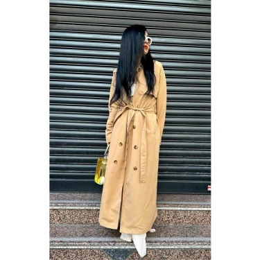 Mevsimlik Trençkot Çift Düğmeli Kemerli Cepli Torino Astarsız