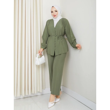 Düğme Detaylı Modal Takım