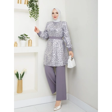 Leopar Baskılı Pantolonlu Takım