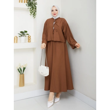 Önü Bağlamalı Çilek Kumaş Etekli Takım