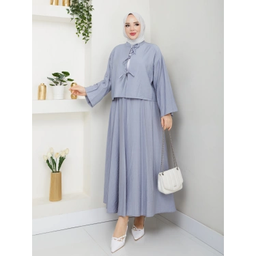 Önü Bağlamalı Çilek Kumaş Etekli Takım