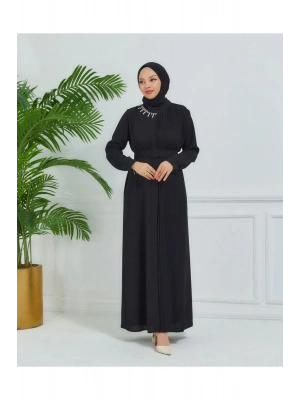 pilise detaylı çift taraflı krep elbise