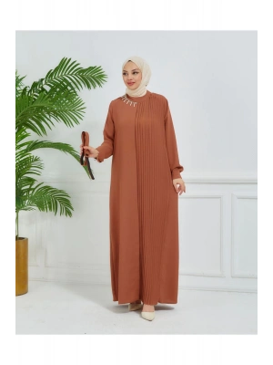 pilise detaylı çift taraflı krep elbise