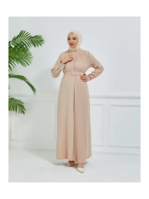 pilise detaylı çift taraflı krep elbise