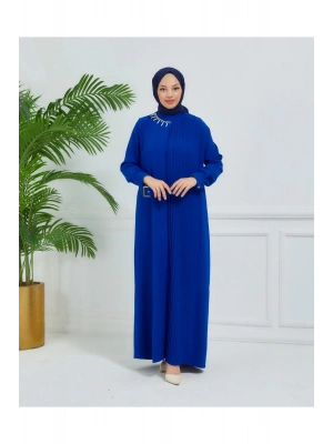 pilise detaylı çift taraflı krep elbise