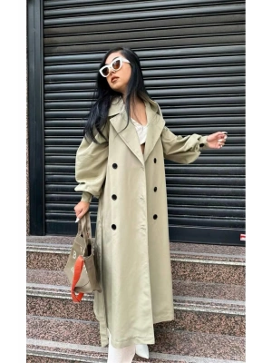 Mevsimlik Trençkot Çift Düğmeli Kemerli Cepli Torino Astarsız