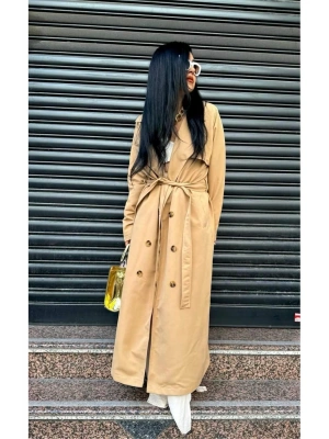 Mevsimlik Trençkot Çift Düğmeli Kemerli Cepli Torino Astarsız