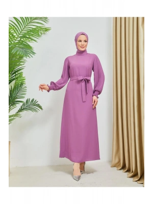 Kolları Piliseli Manşet Gipe Detaylı Krep Kumaş Elbise 7989