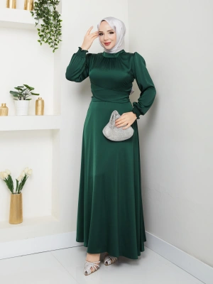 Çapraz Bağlama Detaylı Saten Elbise