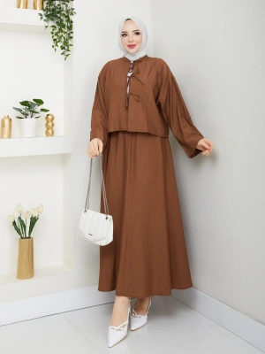 Önü Bağlamalı Çilek Kumaş Etekli Takım