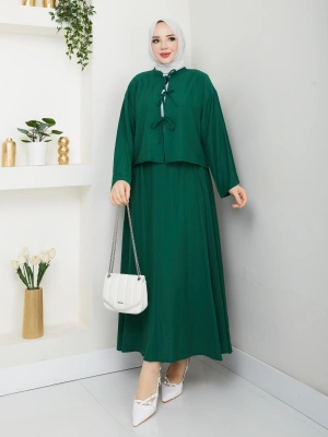 Önü Bağlamalı Çilek Kumaş Etekli Takım