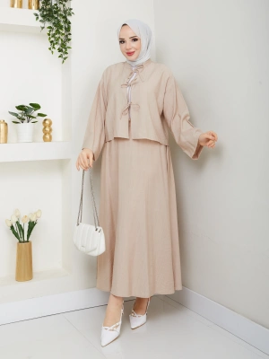 Önü Bağlamalı Çilek Kumaş Etekli Takım