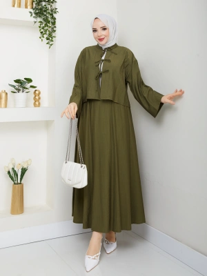 Önü Bağlamalı Çilek Kumaş Etekli Takım