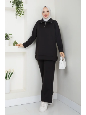 Yakası Fermuarlı Basic İkili Takım