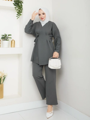 Yandan Bağlamalı Krep Ceket İkili Takım