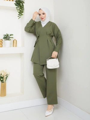 Yandan Bağlamalı Krep Ceket İkili Takım