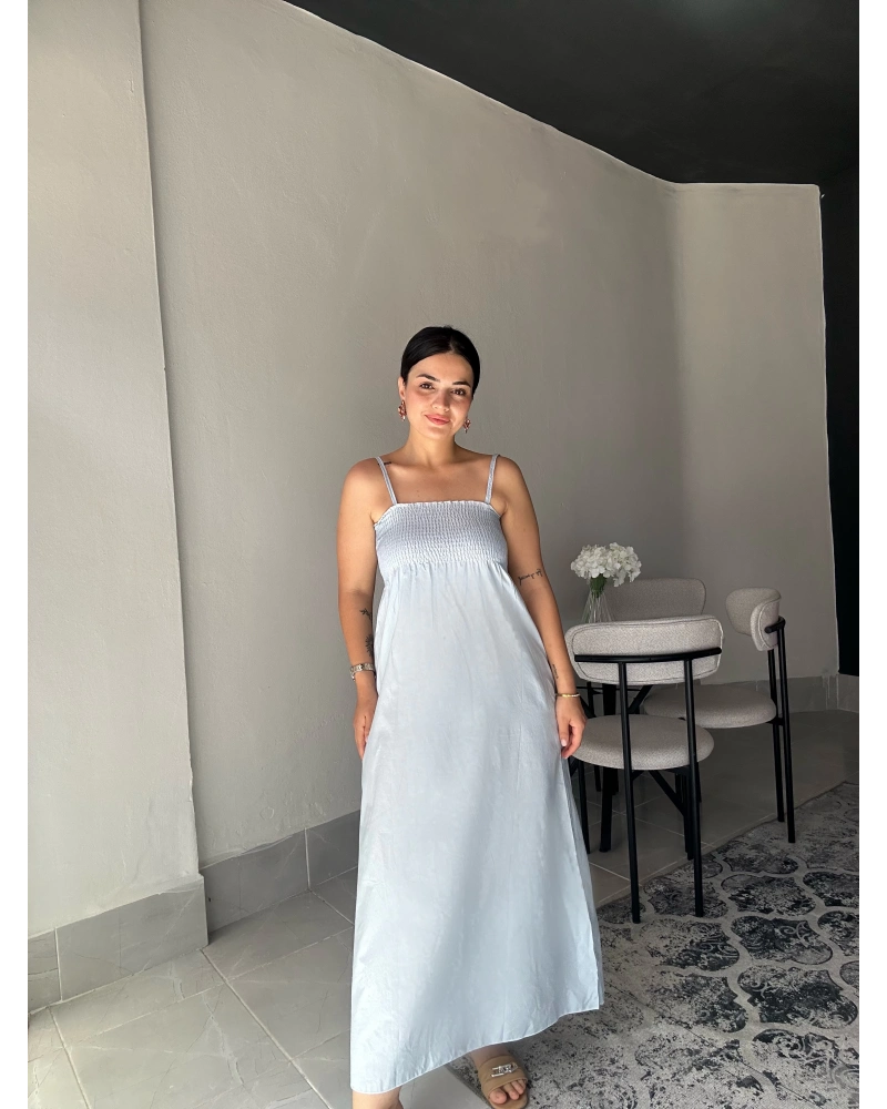 Askılı Bebe Mavisi Uzun Elbise