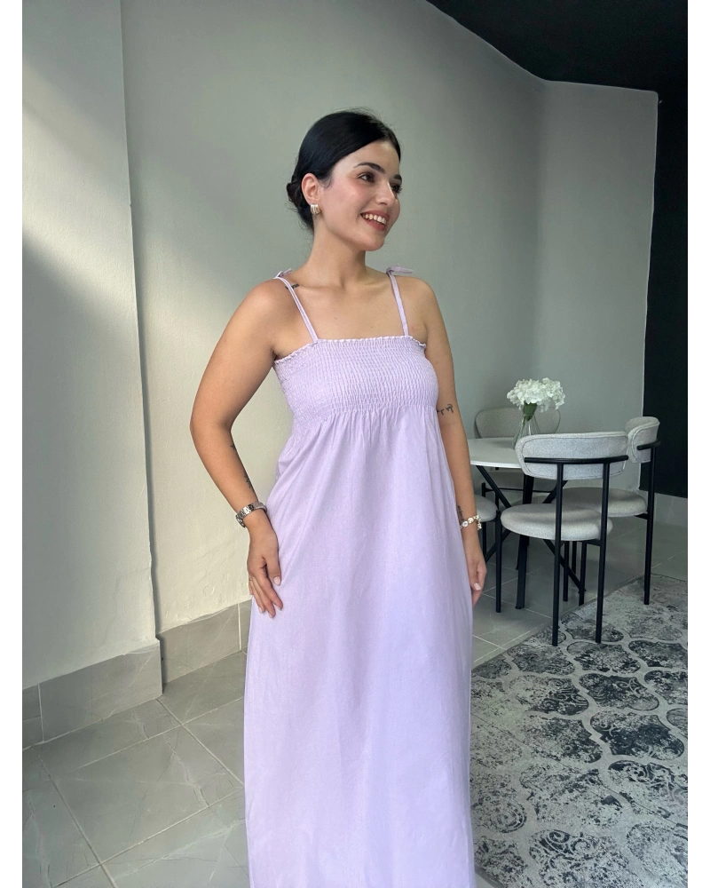 Askılı Lila Uzun Elbise