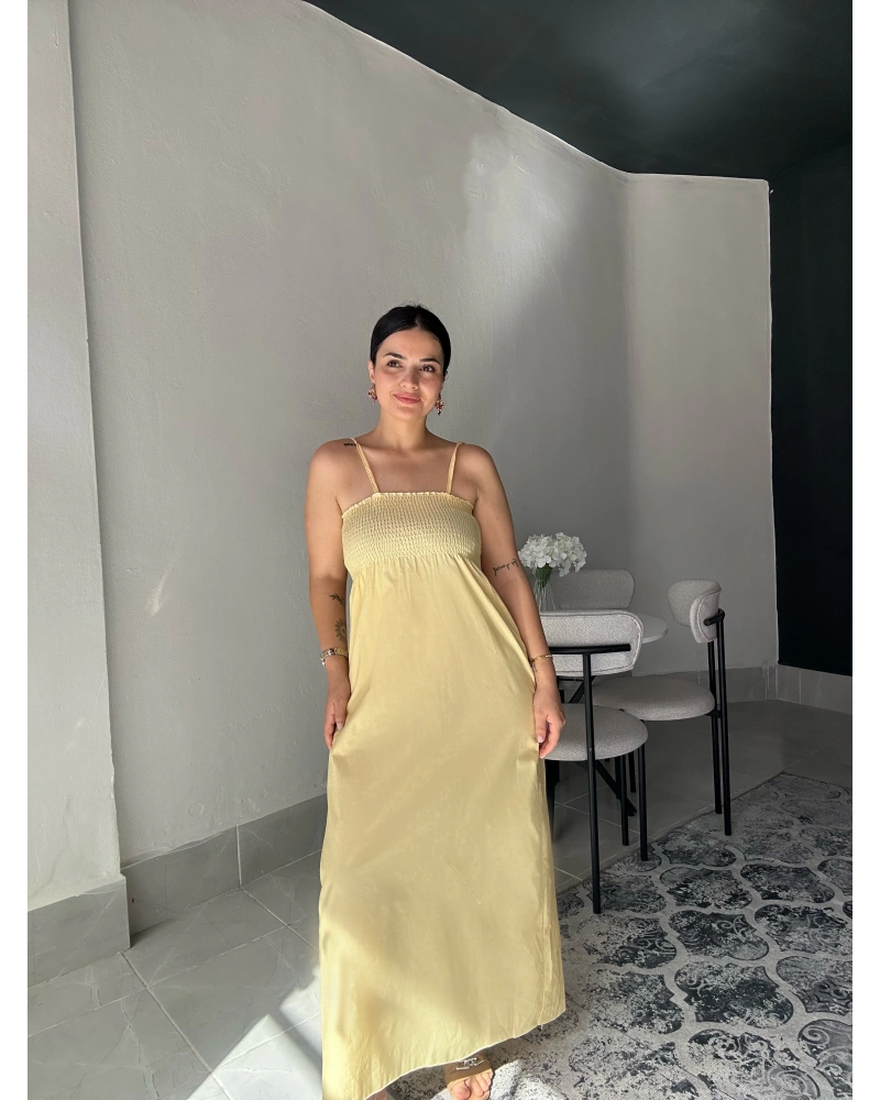 Askılı Sarı Uzun Elbise