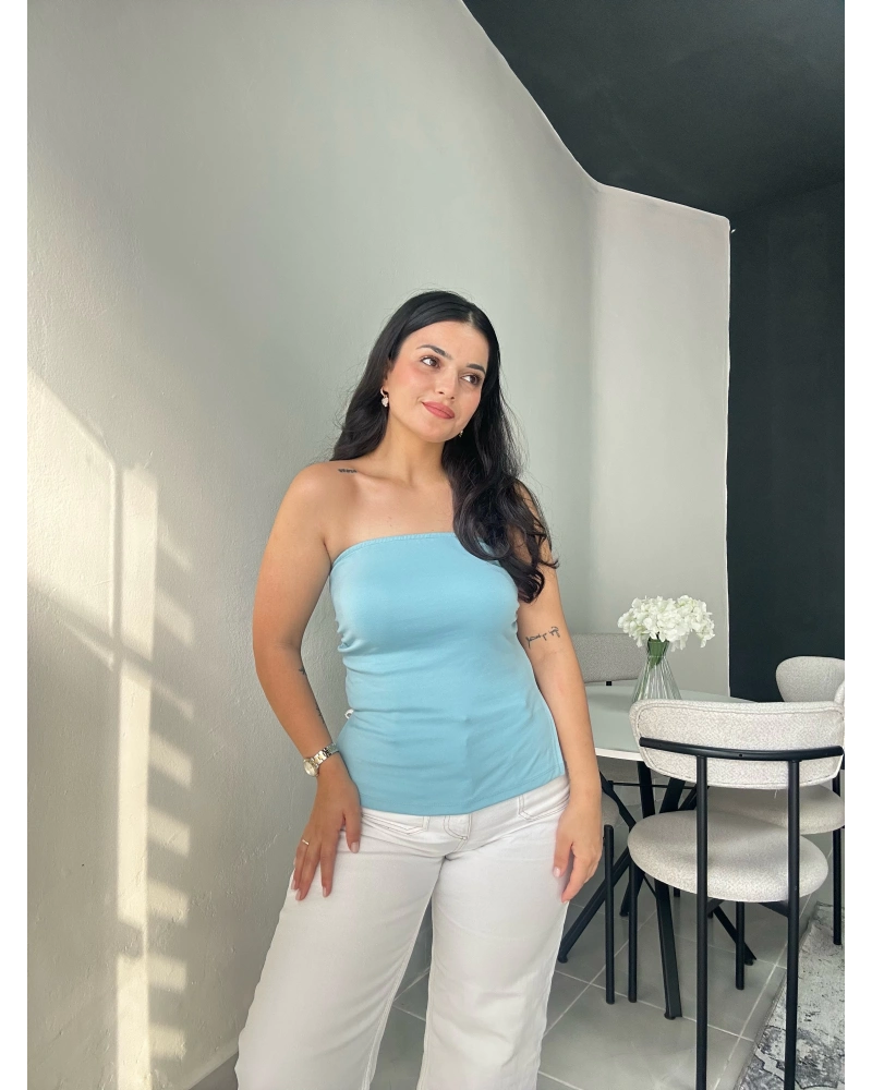 Bebe Mavisi Straplez Bluz