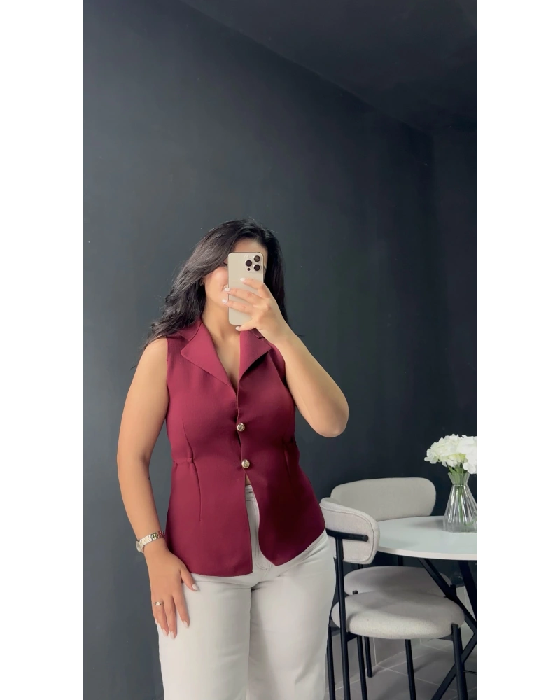 Bordo Düğmeli Yelek