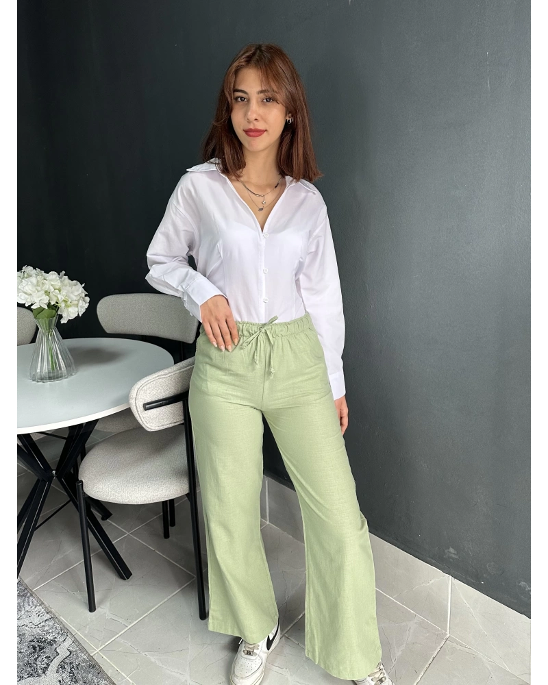Çağla Yeşili Keten Pantolon