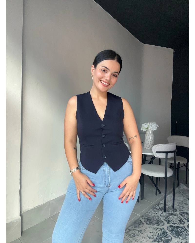 Düğmeli Lacivert Yelek