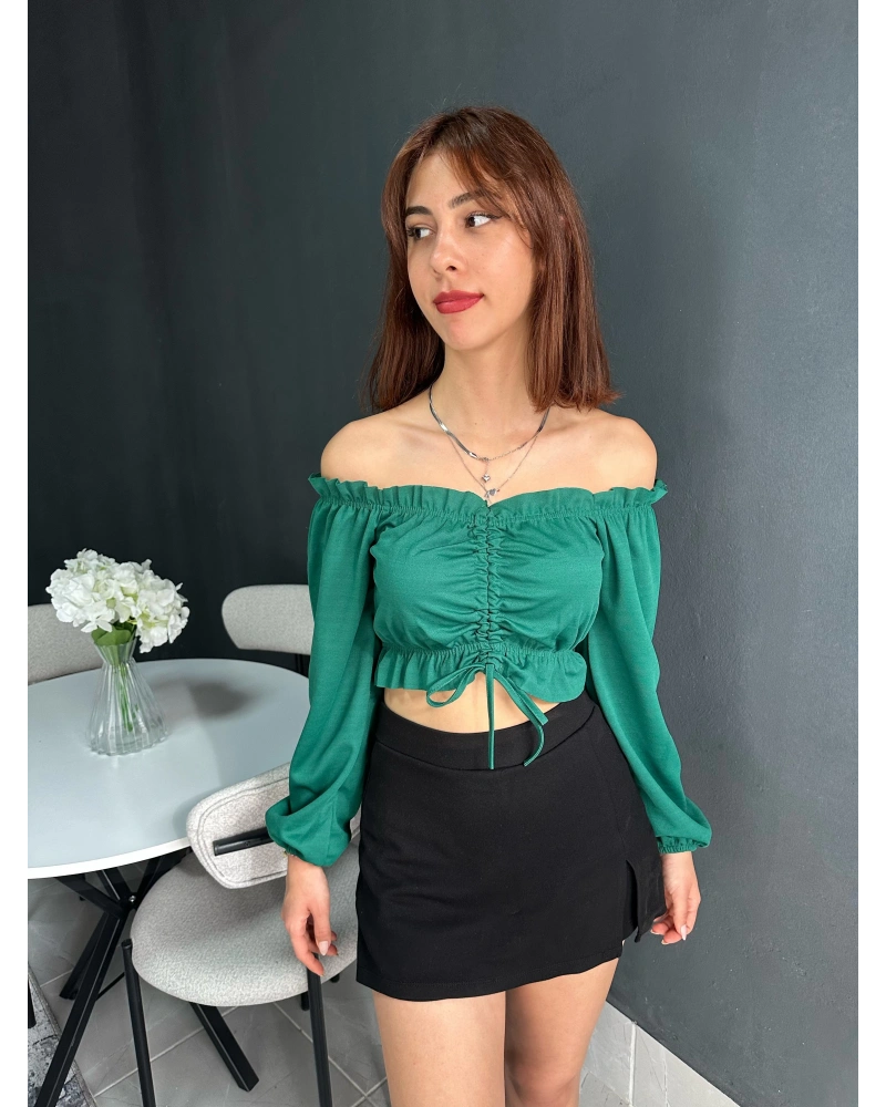Düşük Kol Yeşil Bluz