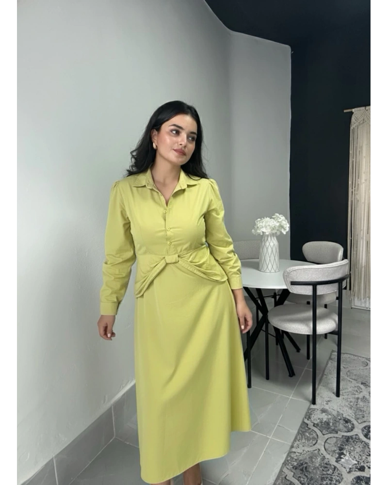 Gömlek Yaka Yağ Yeşili Elbise