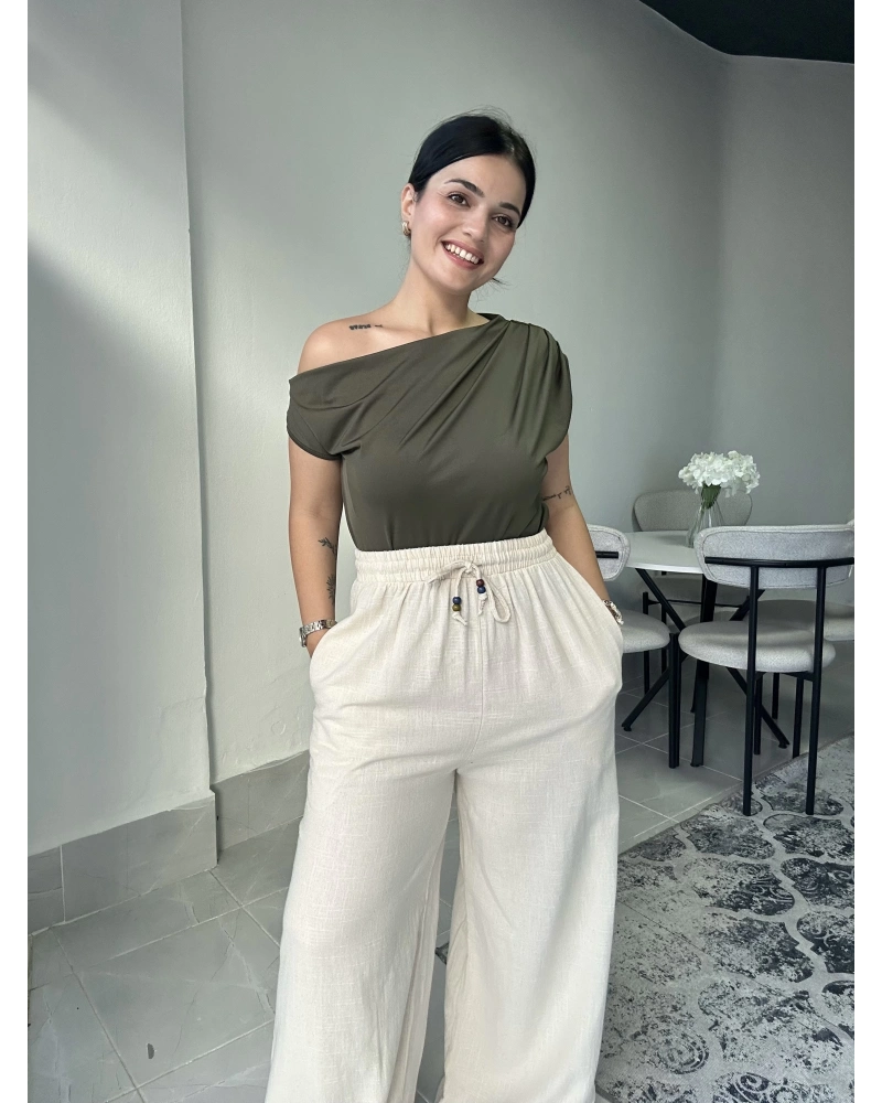 Ham Keten Krem Pantolon