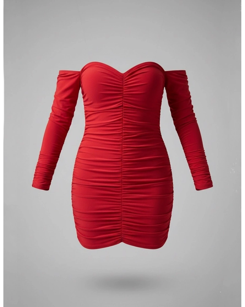 Kalp Yaka Kırmızı Elbise