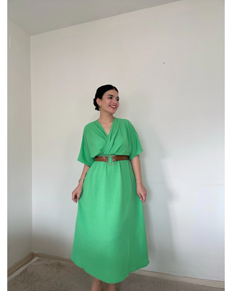 Kemerli Yeşil Elbise