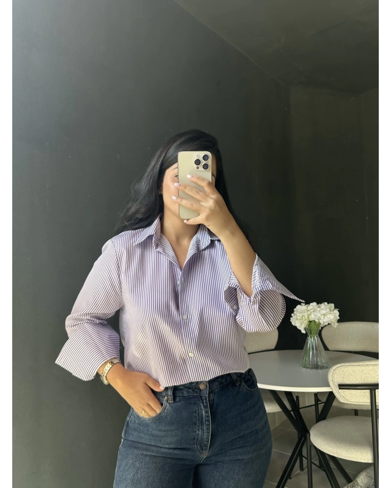 Lila Çizgili Gömlek